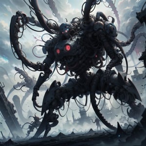 ultra-detailed,(best quality),((masterpiece)),(highres),original,extremely_detailed,(an extremely delicate and beautiful),perfectly_drawn,high_resolution,ultra_detailed,|eldritchtech|,mechanical_spider,spider,corpse, biomechanical, flesh,bones,rotten,horror,splatterpunk,bio_horror,tech,dark_fantasy,grimdark,silent_hill_creature,ancient_technology,morbid,horrorpunk,ToxicPunkAI,manga panel,dragon ear