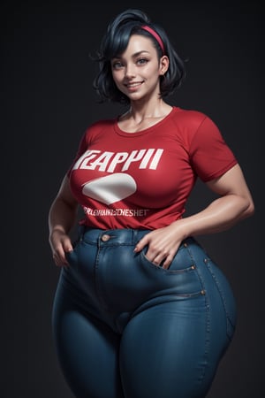 best quality, highres, masterpiece, RAW photo, best quality,  3d, 3d_art, 3d_rendering_image, smooth lighting, nsfw, 1girl, solo, 38 year old Korean mature female, ((T-shirt with a deep neckline and skinny jeans)), very detailed, tallgirl, sexy, ((sexy pose)), smile, short-hair, chubby_girl, (square_hips:1.5), cameltoe, (giant breasts), cameltoe, Pantylines,venusbody, 