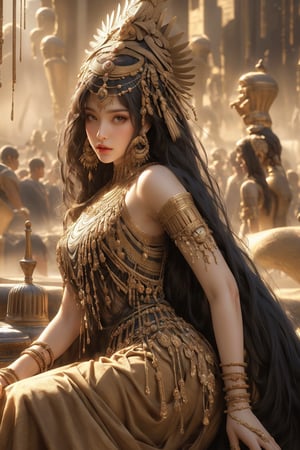 Egyptian queen, busty and sexy girl, 8k, masterpiece, ultra-realistic, best quality, high resolution, high definition