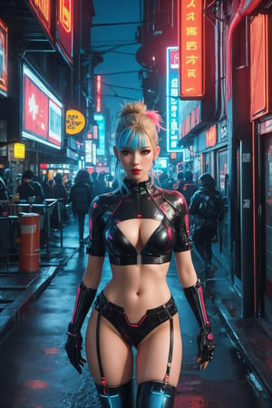 busty and sexy girl, 8k, masterpiece, ultra-realistic, best quality, high resolution, high definition, hologram, cyberpunk, science fiction, neon light, night city, glowing body, punk dressing, dynamics pose