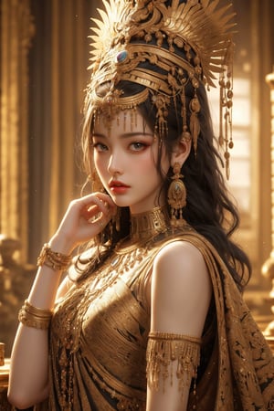 Egyptian queen, busty and sexy girl, 8k, masterpiece, ultra-realistic, best quality, high resolution, high definition