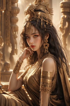 Egyptian queen, busty and sexy girl, 8k, masterpiece, ultra-realistic, best quality, high resolution, high definition