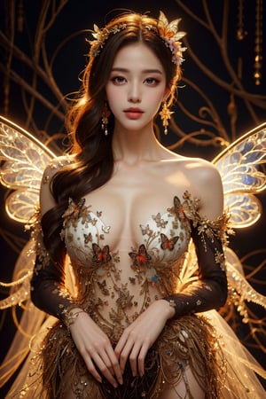 busty and sexy girl, 8k, masterpiece, ultra-realistic, best quality, high resolution, high definition, BIG Glowing butterfly wings, PRINCESS DRESS,GBG