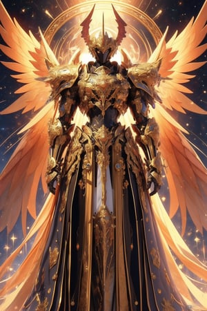 busty and sexy girl, 8k, masterpiece, ultra-realistic, best quality, high resolution, high definition,A celestial being with ornate golden armor and large, majestic wings that have a metallic sheen. The being should exude an aura of power and grace, standing in front of a backdrop that suggests an ethereal or heavenly realm.