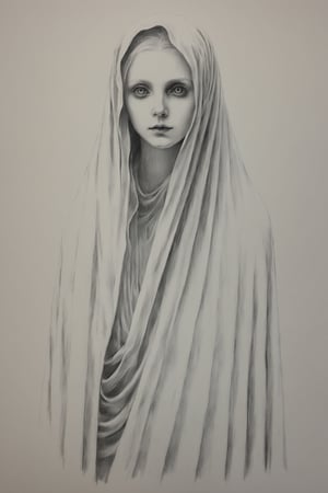 black and white Pencil draw of a ghost