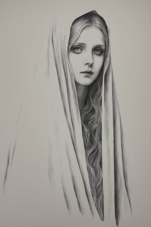 black and white Pencil draw of a ghost