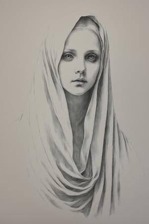 black and white Pencil draw of a ghost