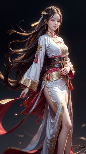 Han Chinese Clothing, long hair, leaning_forward, light smile, cropped legs , incredibly_absurdres, intense angle , gradient background, highres, (((realistic))), extremely detailed CG unity 8k wallpaper, 