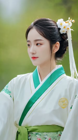 masterpiece, best quality, absurdres, 8K, super fine, best_lighting, a beautiful girl,hanfu,school,classroom,flowers,spring,yeseo,xxmix_girl