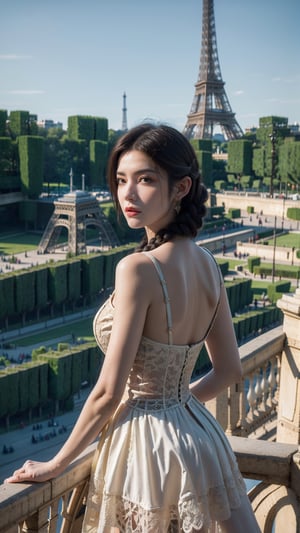 Best quality, masterpiece, ultra high res, raw photo, beautiful and aesthetic,deep shadow, dark theme,(photorealistic:1.4),
(qyc \(manaka nemu\), 1girl, dress, braid),outdoors, (garden, paris:1.5),VICTORIAN DRESS,(Eiffel Tower:1.5),facing the camera