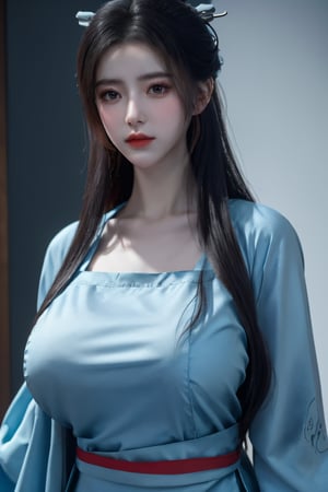 (8k, RAW photo, best quality, masterpiece:1.2), (realistic, photo-realistic:1.2)(raw photo) (extremely detailed CG unity 8k wallpaper) detailed and intricate, original,highres,1girl,long hair,(hanfu dress:1.23),looking at viewer,upper body,(light blue clothing:1.29),(big breasts:1.52),Xyunxiao,1girl,Xziling,underwear,Dudou