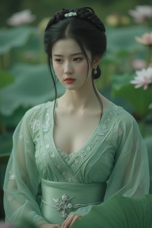 (8k, RAW photo, best quality, masterpiece:1.2), (realistic, photo-realistic:1.2)(raw photo) , detailed and intricate, original,highres,looking at viewer,upper body,black hair,BREAK,(light green 
 clothing:1.39),(huge breasts:2.29),Xyunxiao,1girl,(full moon,Peony:1.36),BREAK,( Chinese Phoenix pattern embroidery:1.26),Xxiaolongnv,Xlimuwan,Xjiuweihu,(Mid-Autumn Festival theme, moon cakes, jade rabbit, lanterns, fireworks:1.36), (lotus, lotus pond:1.39)