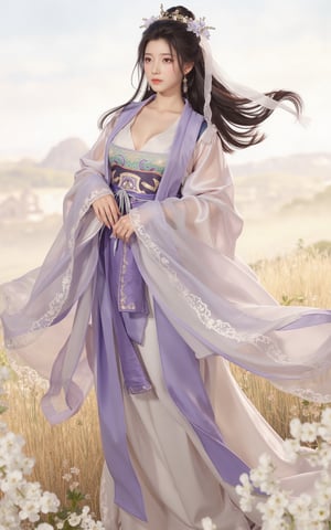 (masterpiece, best quality:1.2), 1girl, (hanfu dress:1.26),looking at viewer,(huge breasts:1.69),Depth of field,