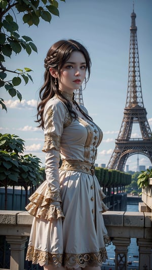 Best quality, masterpiece, ultra high res, raw photo, beautiful and aesthetic,deep shadow, dark theme,(photorealistic:1.4),
(qyc \(manaka nemu\), 1girl, dress, braid),outdoors, (garden, paris:1.5),VICTORIAN DRESS,(Eiffel Tower:1.5),facing the camera