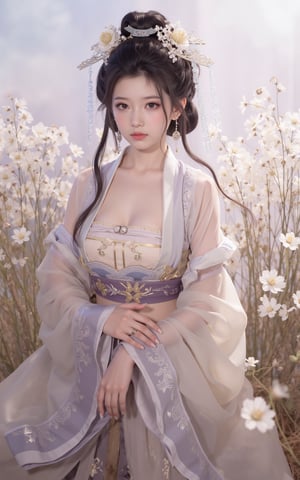 (masterpiece, best quality:1.2), 1girl, (hanfu dress:1.26),looking at viewer,(huge breasts:1.69),Depth of field,