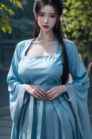 (8k, RAW photo, best quality, masterpiece:1.2), (realistic, photo-realistic:1.2)(raw photo) (extremely detailed CG unity 8k wallpaper) detailed and intricate, original,highres,1girl,long hair,(hanfu dress:1.23),looking at viewer,upper body,(light blue clothing:1.29),(big breasts:1.52),Xyunxiao,1girl,Xziling,underwear,Dudou,