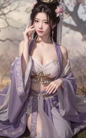 (masterpiece, best quality:1.2), 1girl, (hanfu dress:1.26),looking at viewer,(huge breasts:1.79),Depth of field,