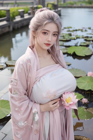 (masterpiece, best quality:1.2), highres, extremely detailed, 1 girl, long hair, eye highlights,(light pink hanfu dress:1.33), frills, outdoors, flower, fluttering petals, upper body, depth of field,pastel color, Depth of field,garden of the sun,shiny,flowers, garden, 1girl, butterfly style, butterflies, ultra detailed, glary,Light, light particles,glitter,reflect,(Ancient Chinese pattern embroidery:1.23),(big breasts:1.76),Xyunxiao,(pink lotus,Lotus Pond:1.59),(Background Chinese ancient architecture:1.29)