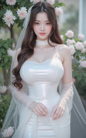 (masterpiece, best quality:1.2), 1girl,(Holographic white dress:1.26),looking at viewer, Xyunxiao,Yunxiao_Fairy, (huge breasts:1.63),Depth of field,(flowers, garden:1.29), 1girl, ultra detailed, glary,Light, light particles,glitter,reflect,Xguxuner