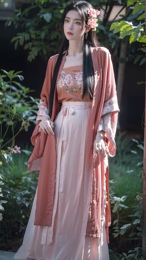 ,(hanfu),(floral print:1.3),(pink see-through shirt),(green see-through print long skirt),(long sleeves),1 girl,full body,(long hair:1.1),,(big breasts:1.2), (realistic:1.7),((best quality)),absurdres,(ultra high res),(photorealistic:1.6),photorealistic,octane render,(hyperrealistic:1.2), (photorealistic face:1.2), (8k), (4k), (Masterpiece),(realistic skin texture), (illustration, cinematic lighting,wallpaper),( beautiful eyes:1.2),((((perfect face)))),(cute),(standing),(black hair),black eyes,red lips, outdoors, (chinese style buildings), ,hanfu