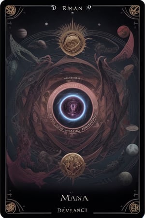 Create a detailed illustration of a tarot card based on the Arcana Mutada XXI - The World/Remina. The card should feature a central motif of a devouring planet, reminiscent of Remina from the manga 'Hellstar Remina' by Junji Ito, surrounded by other planets and stars. The background should be cosmic and mysterious, emphasizing the cosmic horror aspect of the card. Include intricate details and symbols related to the themes of devouring and power. The card should prominently display the text 'Arcana Mutada XXI - The World/Remina' in an elegant, mystical font.,soul card,10_of_clubs