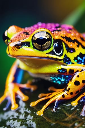 Extreme Detailed,
close up shot for colorful frog, crystal cute frog, Shiny black eyes,