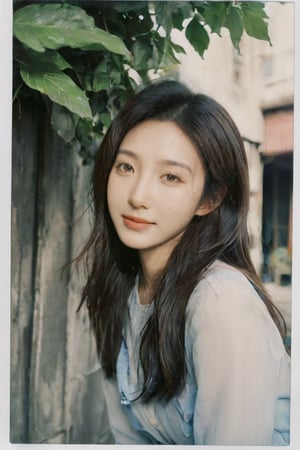 1girl, portrait of a girl, aoqun, Chinese style, clear polaroid, film, rough feeling, shanghai old street, long hair, hair blowing in the wind, flower leaves falling, smile, coolness, realistic, high resolution, high detail, photo, RAW, real life, xxmix_girl, FilmGirl,