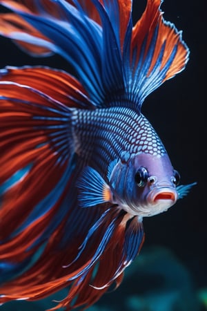 Extreme Detailed,
close up shot for a Siamese fighting fish, a beautiful tail,