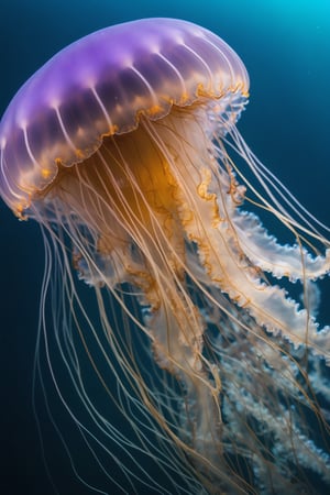 Extreme Detailed,
close up shot for a Jellyfish, Blackwater Photography