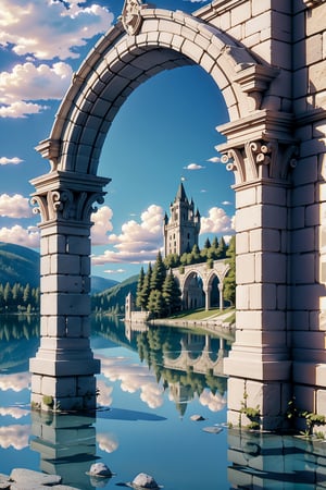 Realistic lighting, (realistic: 0.7), (3D: 0.7), (solo: 1.3), (extremely complex and delicate stone arches: 1.3), (lake background: 1.3), clouds, best tones, European castle,
Griffin