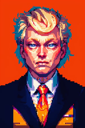 1man, blonde, Donald Trump. stunning, detailed, portrait, pixel art, PixArFK,Pixel Art,High detailed 