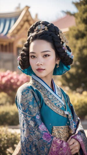 Craft a high-detailed image, the iconic character. Envision her with intricate details, beautiful features, and set against a perfect backdrop. Request a photo-realistic masterpiece in 32k ultra HDR resolution, capturing the charm and magic of this beloved Disney princess.,joseon