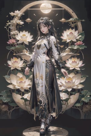 masterpiece, best quality, official art, aesthetic, 1girl, (full_body:1.5),long black hair, blowing hair, detailed background, isometric, art nouveau, snowflakes, fractal art,asian girl,realhands,AI_Misaki, (zentangle, mandala, tangle, entangle) ,(psychedelia, flower, tapestries, ethereal), holy light,(round spaceship:1.3),gold foil,gold leaf art, (lotus flowers:1.5), (cloud, sun, moon, wave pattern),peacock feather, glitter drawing,aodai
,aodai,High detailed ,futureaodai,Color magic,Saturated colors,leonardo,hydrotech,huoshen,scifi,Mecha,Mechanical part,DonMF41ryW1ng5,Circle