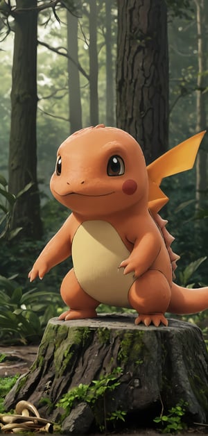 (extremely detailed 8k wallpaper), a medium full body photo of charmander of pokemon,intricate, highly detailed, dramatic,standing in a forest,