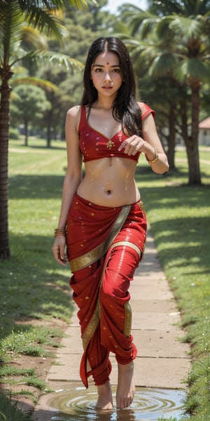 hindu_girl with indian saree , indian_village , wearing_pink_tight dhoti , wet red bradetailed_background , 32k , 8k , masterpiece , high_resolution , beautiful , black_long_hairs ,girl wearing indian dhoti ,knee length, red_theme ,dhoti , belly exposed,  , dancing, flower field, perfect fingers ,wearing a k0715ar33,in a sexy pose,,wearing jewellery,having sex,standing in water,wet_clothes,SLOPPY FELLATIO, SALIVA