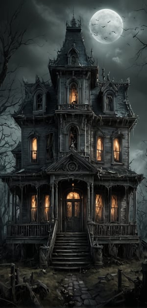 (extremely detailed 8k wallpaper), a medium full body photo of a haunted house,intricate, highly detailed, dramatic, a haunted house,very spooky