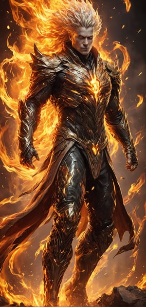 (extremely detailed 8k wallpaper), a medium full body photo of firestorm ,intricate, highly detailed, dramatic, in firestorm costume, hair on fire,ready for action, flames all around him