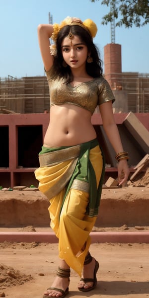 a hot attractive Indian young women working on railways tracks carrying bricks on her head like many other working in construction of railway tracks. she is wearing tight knee length dhoti, as she is carrying bricks

A striking image of a young Indian woman working on a railway track construction site, her dhoti is knee length and tightly draped and slipping as she carries bricks on her head. The scene captures the dusty environment of the site, with the woman's delicate features contrasting with the rugged setting. The sari’s vibrant colors stand out against the earthy tones of the construction site. The lighting is soft, with the sun filtering through a hazy sky, casting a golden hue over the scene. Created using: Leica M10, cinematic composition, soft sunlight, vibrant sari, high contrast, texture details, realistic dust effects, natural expression .

HD, 8K, Best Perspective, Best Lighting, Best Composition, Good Posture, High Resolution, High Quality, 4K Render, Highly Denoised, Clear distinction between object and body parts, Masterpiece, Beautiful face, 
Beautiful body, smooth skin, glistening skin, highly detailed background, highly detailed clothes, 
highly detailed face, beautiful eyes, beautiful lips, cute, beautiful scenery, gorgeous, beautiful clothes, best lighting, cinematic , great colors, great lighting, masterpiece, Good body posture, proper posture, correct hands, 
correct fingers, right number of fingers, clear image, face expression should be good, clear face expression, correct face , correct face expression, better hand position, realistic hand position, realistic leg position, no leg deformed, 
perfect posture of legs, beautiful legs, perfectly shaped leg, leg position is perfect, proper hand posture, no hand deformation, no weird palm angle, no unnatural palm posture, no fingers sticking to each other, clear different between fingers of the hand,
no deformed arm, better posture for arms, perfect arms, realistic arms, correct length of fingers, perfect length fingers, stunning look, use of fibonacci in the art, no unrealistic fingers, ankle of arms should be correct, 
ankle of hand shoud be correct, hand ankle should not be unrealistic, perfect hand ankle, good posture for hand ankle, smooth posture for hand ankle, size composition should be correct, size comparison between object and human should match real life,
perfect size composition,

 construction_site, railway_tracks, Indian_girl, sarri, sarree, loose_sarree, women carrying bricks on her head, 

