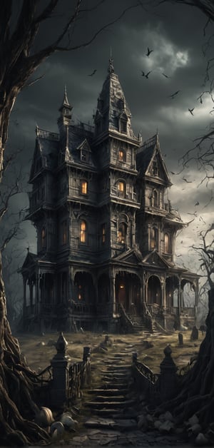 (extremely detailed 8k wallpaper), a medium full body photo of a haunted house,intricate, highly detailed, dramatic, a haunted house,very spooky