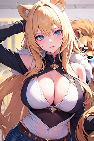 busty blonde haired woman with lion ears