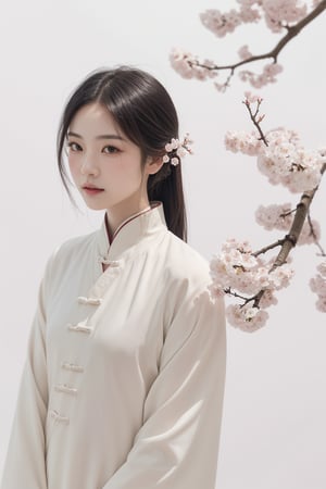1 girl, Asian female character, natural beauty, soft facial features, hair accessories, graceful figure, empty mulberry, floating life,

Soft colors, (traditional Chinese ink style), white background, plum blossoms, minimalist style,