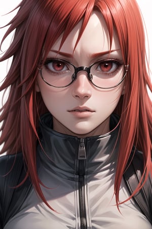 (Masterpiece, highly detailed, best quality), 1girl, solo, karin uzumaki, red hairs, red eyes, glasses,Naruto,Karin_Uzumaki,Karin uzumaki,karin,red hairs