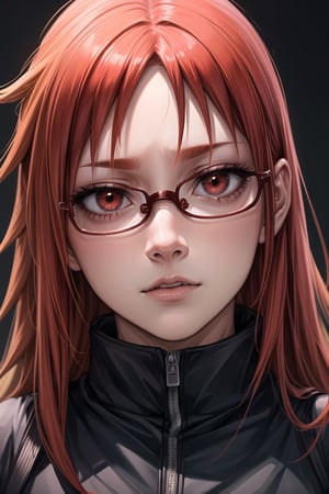 (Masterpiece, highly detailed, best quality), 1girl, solo, karin uzumaki, red hairs, red eyes, glasses,Naruto,Karin_Uzumaki,Karin uzumaki,karin,red hairs