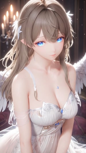 NSFW, aesthetic portrait, masterpiece, best quality, highly detailed, masterpiece, best quality, absurdres, extremely detailed CG unity 8k wallpaper, {extremely detailed cg}, 

(Sketch,out-of-frame censoring,Soft Lighting,incredibly_absurdres,cowboy shot,Crown,white dress,Angel wings,style of granblue fantasy,