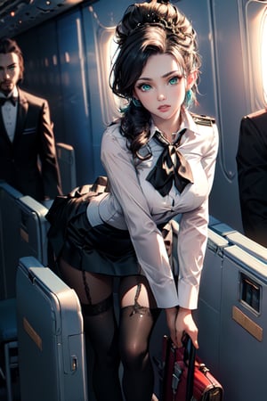 FiaMix++ Dynamic(1girl:1.3,  solo),  (cabin atendant:1.3),  (stewardess:1.3),  (upper body:1.3),  (standing in the airplane entrance:1.3),  (((starring at the viewer:1.5))),  (leaning forward against the viewer:1.3),  (arms behind back:1.3),  BREAK,  1girl,  solo,  milf,  European girl,  hot model,  (attractive model:1.37),  (promotional model:1.2),  highly detailed eyes and pupils,  realistic skin,  (attractive body,  medium breast:1.25,  thin waist:1.35),  pulled-up hair,  (chignon hair:1.3,  chignon hair net:1.3),  mahogany hair,  extremely detailed hair,  delicate sexy face,  sensual gaze,  shiny dark red lips,  BREAK,  (cabin atendant uniforms:1.3),  (stewardess black uniform:1.3),  (white formal collared silk blouse:1.3),  (black formal knee-length-tight-skirt:1.3),  (long yellow neck silk_scarf:1.3),  (pin-heels:1.3),  (black stocking:1.3),  detailed clothes,  BREAK,  (in the airplane,  blurry background:1.25,  simple background,  no-human background,  detailed background),  BREAK,  (attractive posing),  ((realistic,  super realistic,  realism,  realistic detail)),  perfect anatomy,  perfect proportion,  bokeh,  depth of field,  hyper sharp image,  (attractive emotion,  seductive smile:1.2,  happy:1.2,  blush:1.2,  :d:1.2,  :p:1.2),  4fingers and thumb,  perfect human hands,  wind, 
BREAK,  (Masterpiece,  best quality,  photorealistic,  highres,  photography,  :1.3),  ultra-detailed,  sharp focus,  professional photo,  commercial photo,  , Stewardess, 1 girl, JingliuHSR, yuzu, ppcp, 25D_Loras, mouth wide open, fear, cum_ drenched