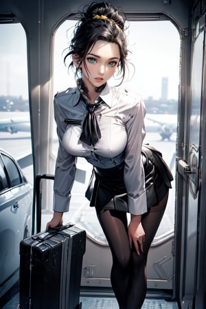 FiaMix++ Dynamic(1girl:1.3,  solo),  (cabin atendant:1.3),  (stewardess:1.3),  (upper body:1.3),  (standing in the airplane entrance:1.3),  (((starring at the viewer:1.5))),  (leaning forward against the viewer:1.3),  (arms behind back:1.3),  BREAK,  1girl,  solo,  milf,  European girl,  hot model,  (attractive model:1.37),  (promotional model:1.2),  highly detailed eyes and pupils,  realistic skin,  (attractive body,  medium breast:1.25,  thin waist:1.35),  pulled-up hair,  (chignon hair:1.3,  chignon hair net:1.3),  mahogany hair,  extremely detailed hair,  delicate sexy face,  sensual gaze,  shiny red lips,  BREAK,  (cabin atendant uniforms:1.3),  (stewardess black uniform:1.3),  (white formal collared silk blouse:1.3),  (black formal knee-length-tight-skirt:1.3),  (elegant yellow neck silk scarf:1.3),  (pin-heels:1.3),  (black stocking:1.3),  detailed clothes,  BREAK,  (in the airplane,  blurry background:1.25,  simple background,  no-human background,  detailed background),  BREAK,  (attractive posing),  ((realistic,  super realistic,  realism,  realistic detail)),  perfect anatomy,  perfect proportion,  bokeh,  depth of field,  hyper sharp image,  (attractive emotion,  seductive smile:1.2,  happy:1.2,  blush:1.2,  :d:1.2,  :p:1.2),  4fingers and thumb,  perfect human hands,  wind, 
BREAK,  (Masterpiece,  best quality,  photorealistic,  highres,  photography,  :1.3),  ultra-detailed,  sharp focus,  professional photo,  commercial photo,  , Stewardess, 1 girl, JingliuHSR, yuzu, ppcp, 25D_Loras, mouth wide open, fear, cum_ drenched