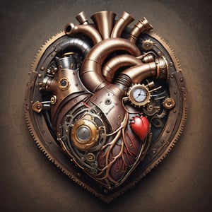 Human heart in complex steampunk style, raw photo, relistic,steampunk style