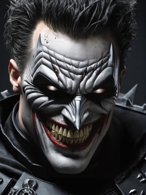 best quality, The Batman Who Laughs laying down on a big pile, penetrating look, evil eyes, messy hair, ((closeup)), best quality, ultra realistic, photorealistic, a lot money everywhere