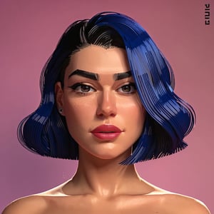 full format portrait of Dua Lipa, sharp stylized facial features, Highres hair strands, 

photorealistic skin texture, sharp 3D character sculpt, 

backlighting, 

in the style of the cycle frontier, MRC, MeybisRuizCruz, Meybis Ruiz Cruz