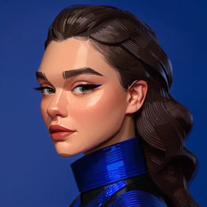 full format portrait of Hailee Steinfeld, sharp stylized facial features, Highres hair strands, 

photorealistic skin texture, sharp 3D character sculpt, 

backlighting, 

in the style of the cycle frontier, MRC, MeybisRuizCruz, Meybis Ruiz Cruz